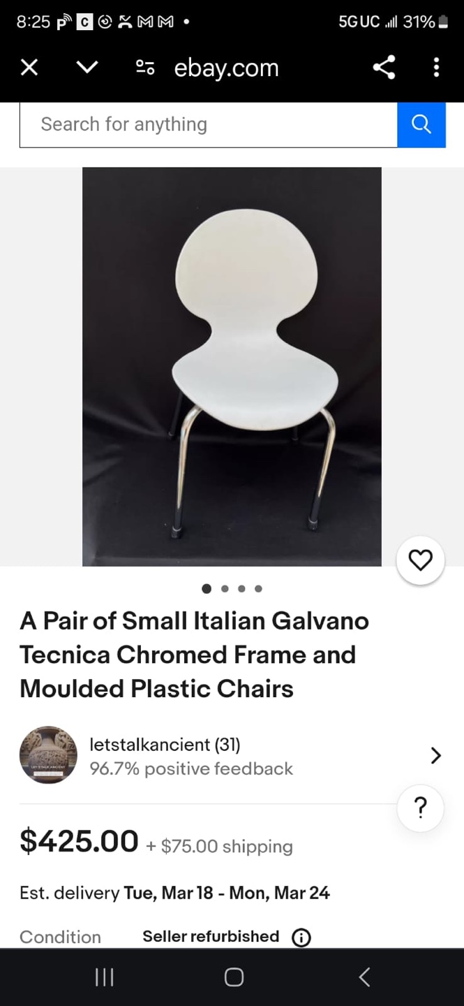 Set of Four White Plastic Chairs with Chrome Legs