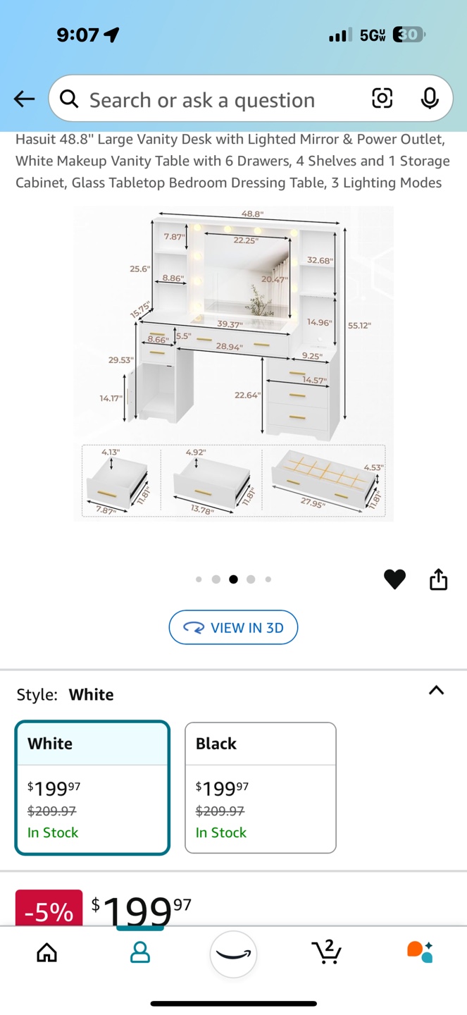Hasuit 48.8" Large Vanity Desk with Lighted Mirror - photo 3