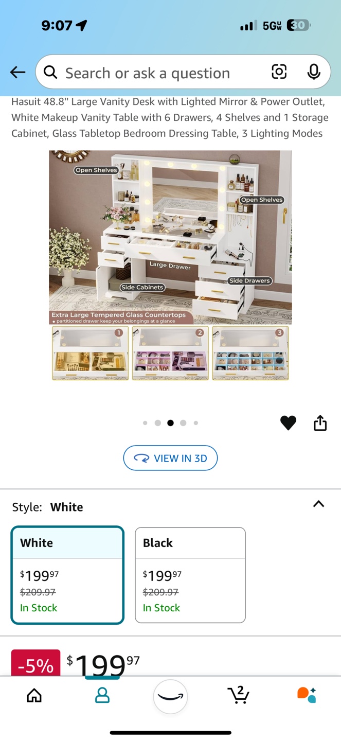 Hasuit 48.8" Large Vanity Desk with Lighted Mirror - photo 2