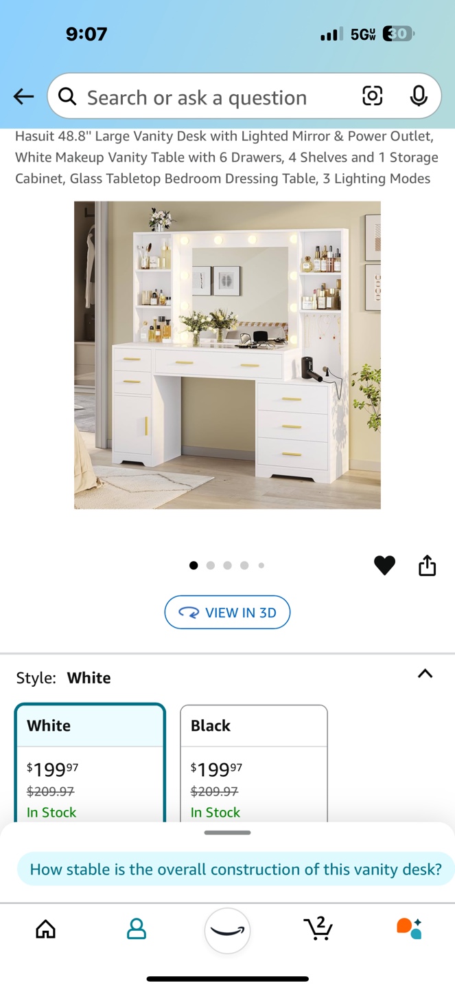 Hasuit 48.8" Large Vanity Desk with Lighted Mirror