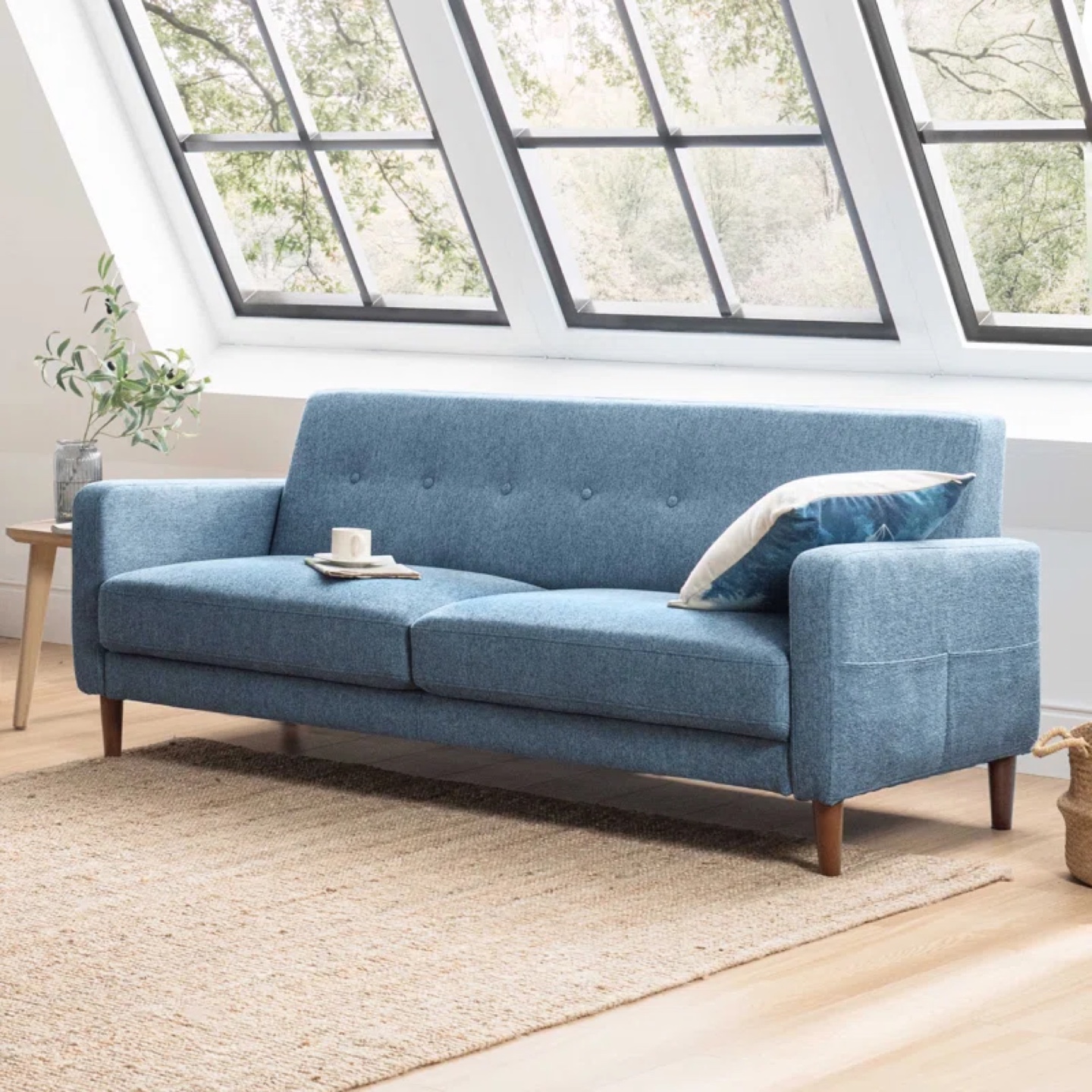 Mid-Century Modern Sofa - Blue Fabric - photo 5