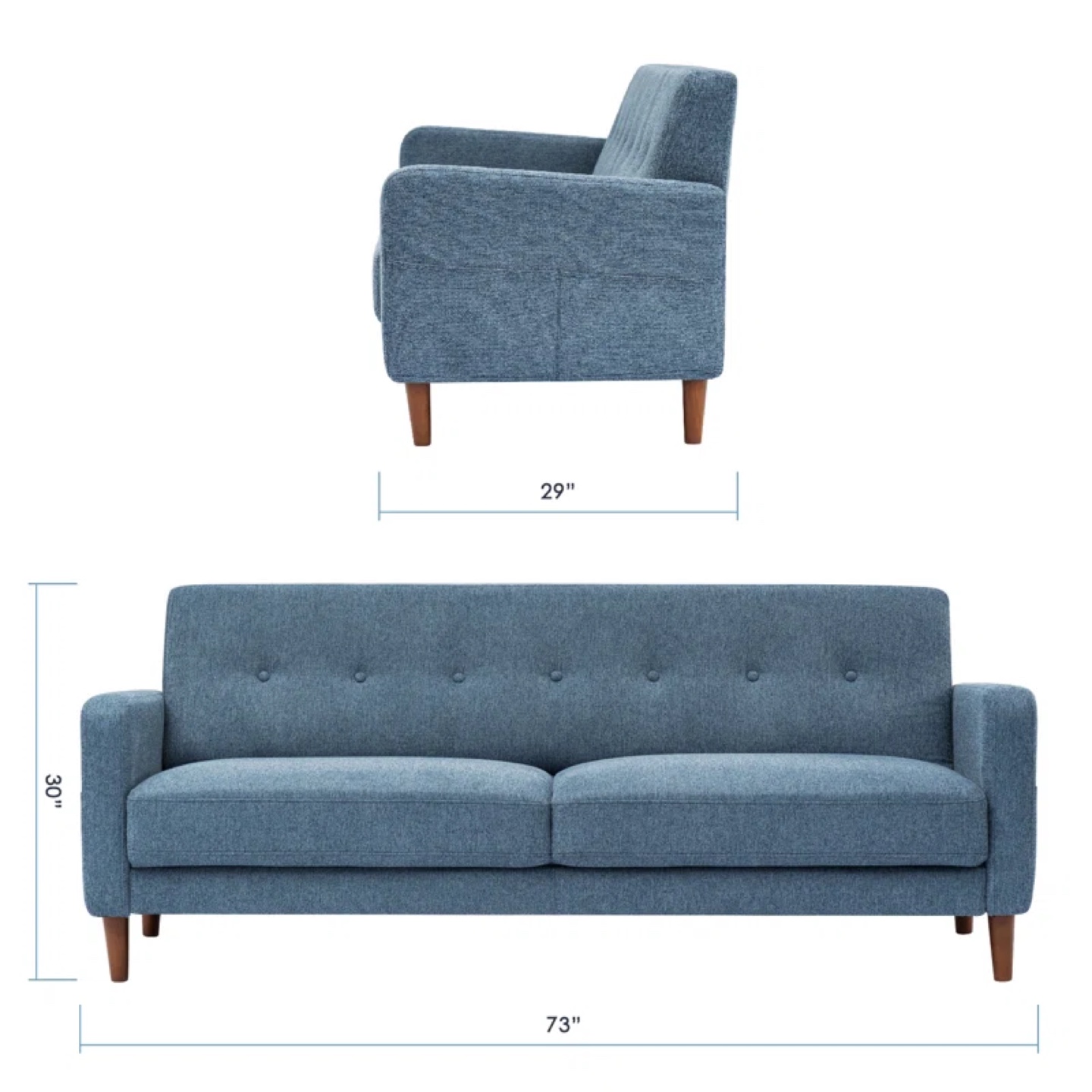 Mid-Century Modern Sofa - Blue Fabric - photo 4