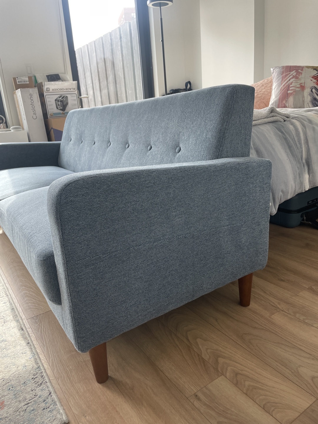 Mid-Century Modern Sofa - Blue Fabric - photo 2
