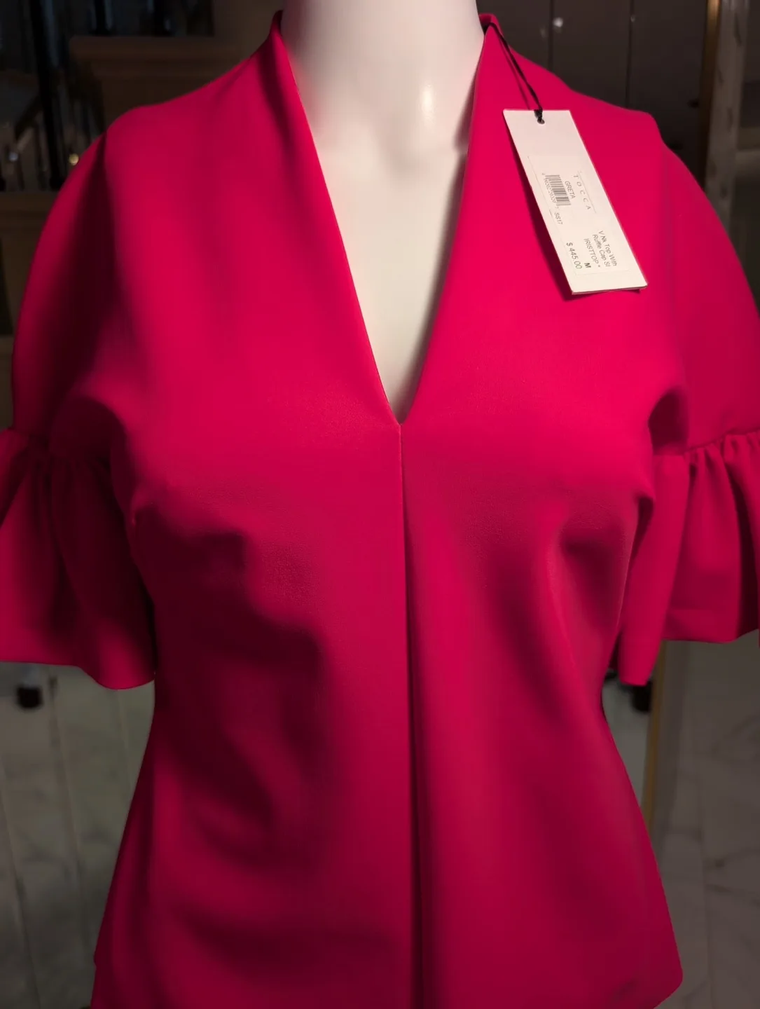 TOCCA Greta Ruffle Cap Sleeve V-Neck Top image indicator(5)