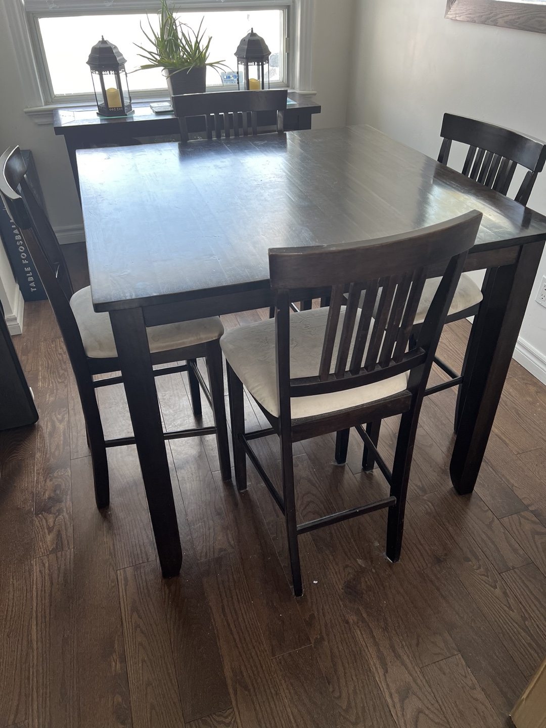 Dark Brown Square Dining Table Set with Four Chairs