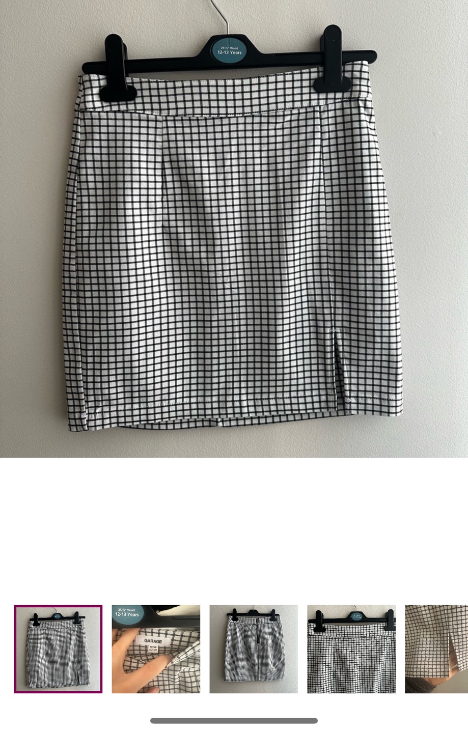 Garage Black and White Gingham Mini Skirt, Size 12-13 Years