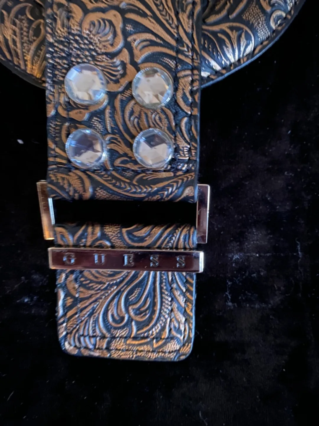 GUESS Black Velvet Handbag with Embellished Handle image indicator(3)