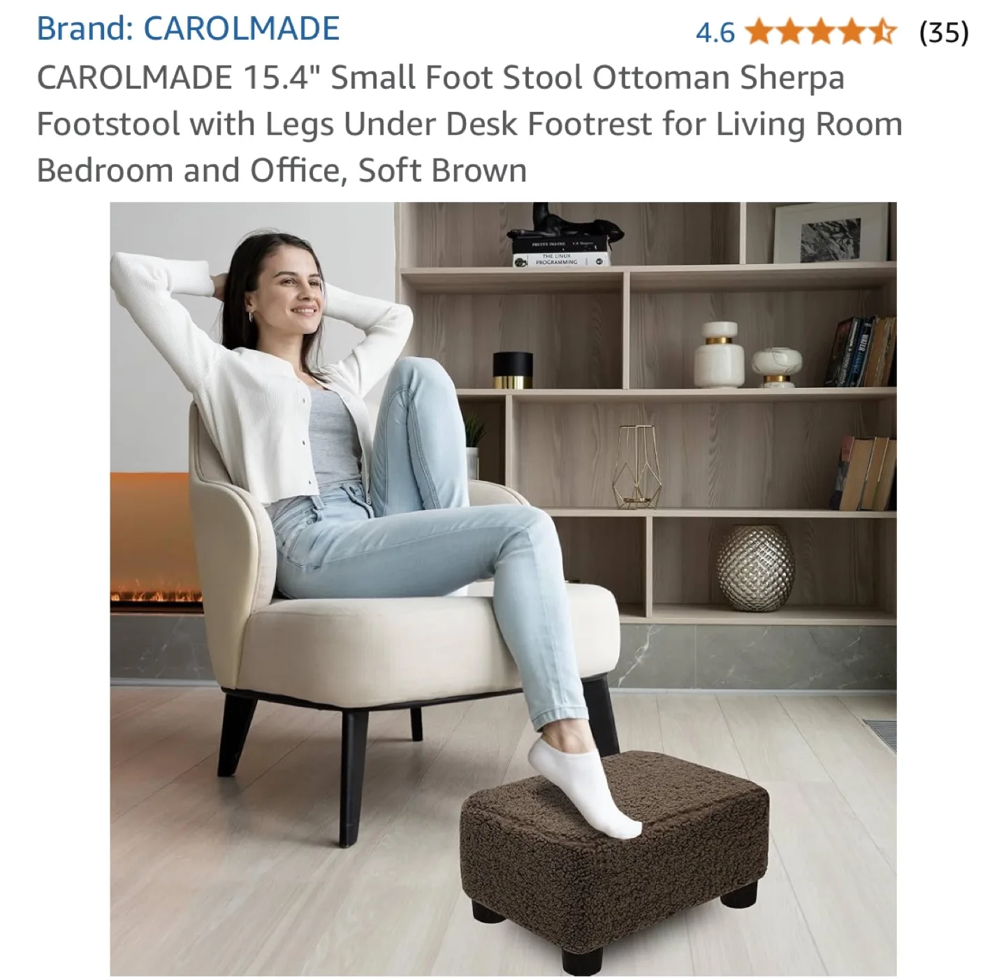 CAROLMADE 15.4" Small Foot Ottoman Sherpa Footstool Soft Brown image indicator(3)