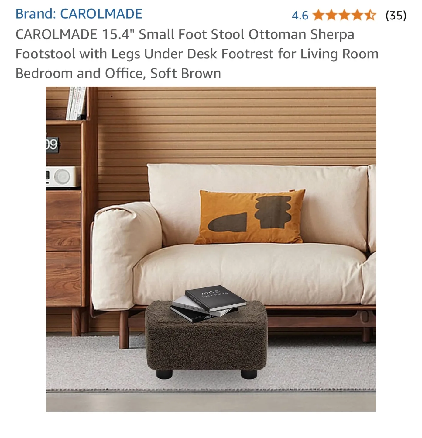 CAROLMADE 15.4" Small Foot Ottoman Sherpa Footstool Soft Brown image indicator(2)