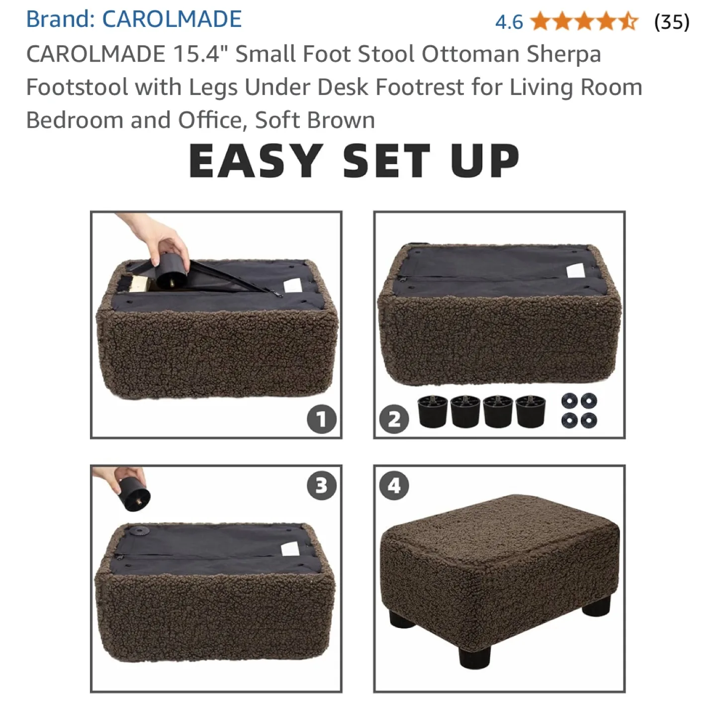 CAROLMADE 15.4" Small Foot Ottoman Sherpa Footstool Soft Brown image indicator(5)