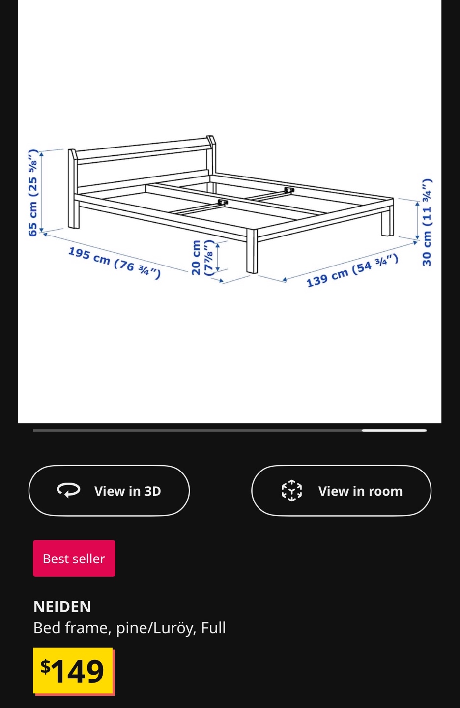 IKEA NEIDEN Pine Bed Frame - Full Size