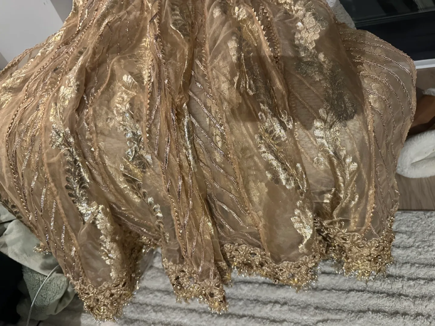 Gorgeous Gold Embroidered Pakistani Gown  Kameez image indicator(3)