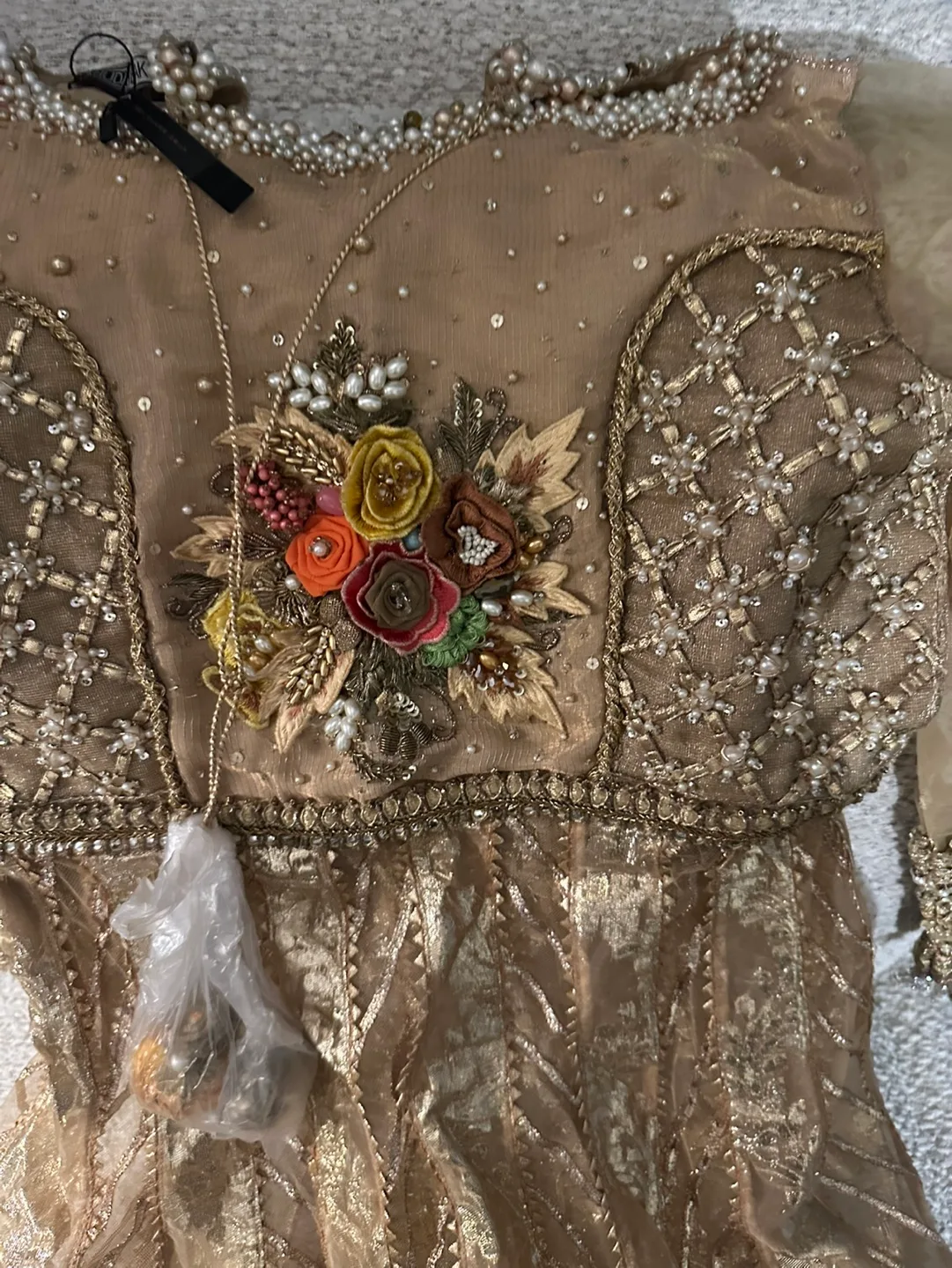 Gorgeous Gold Embroidered Pakistani Gown  Kameez image indicator(5)