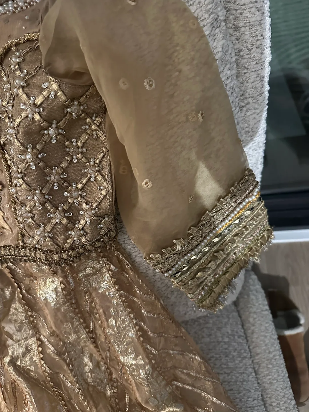 Gorgeous Gold Embroidered Pakistani Gown  Kameez image indicator(2)