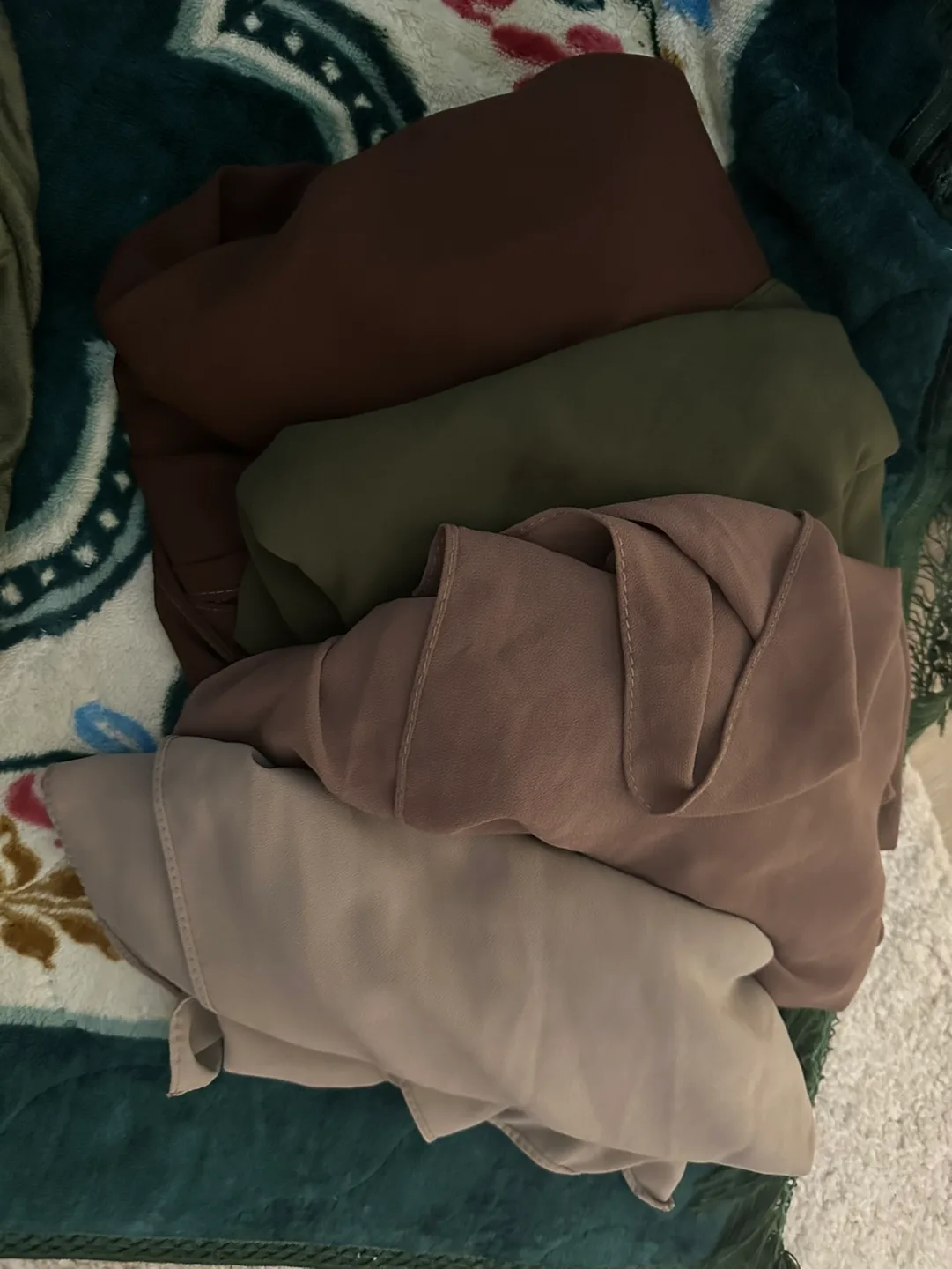 Four Chiffon Hijabs - Brown, Olive, Mauve, Beige image indicator(2)