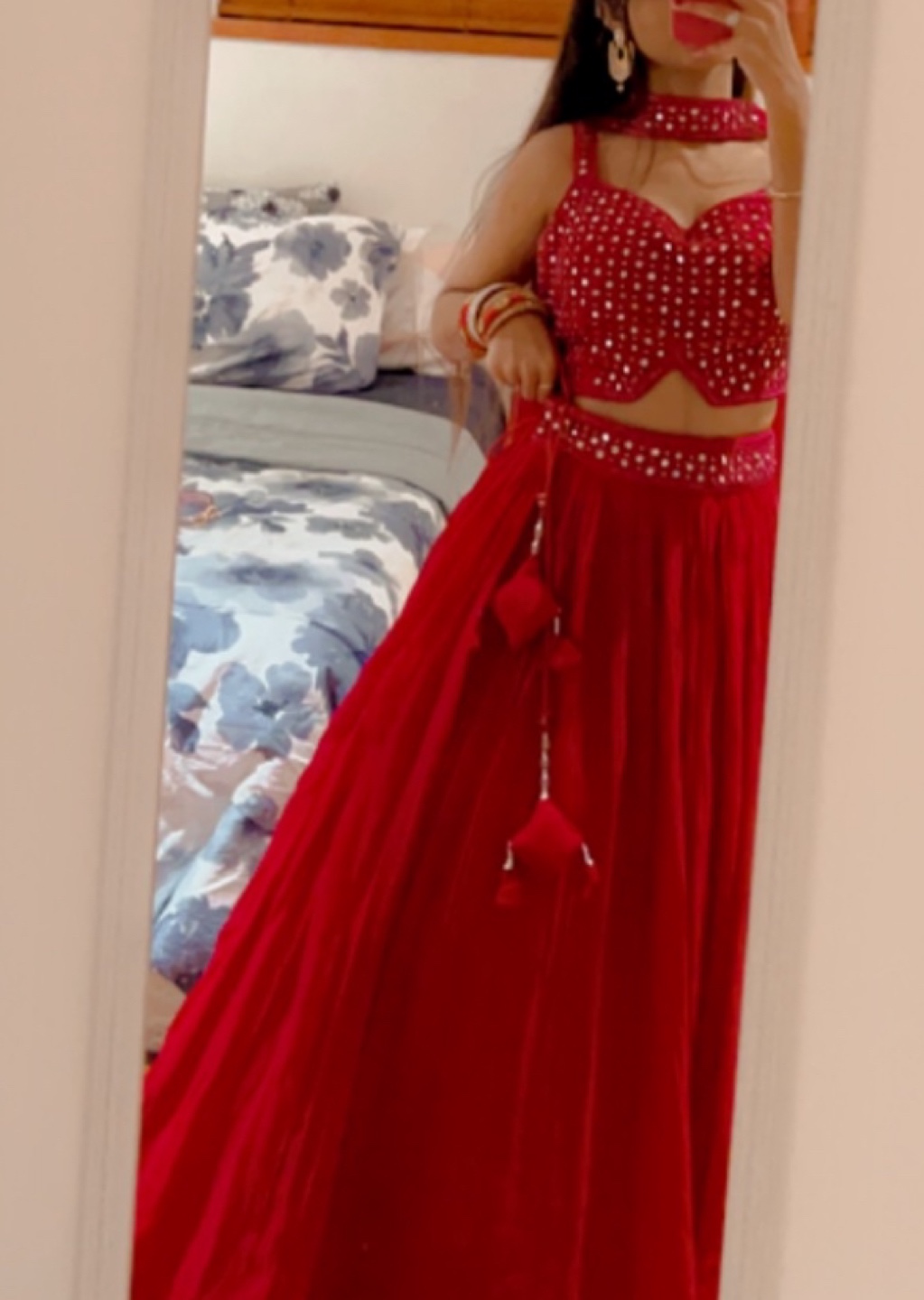 Stunning hot pink/redish Embellished Lehenga Choli