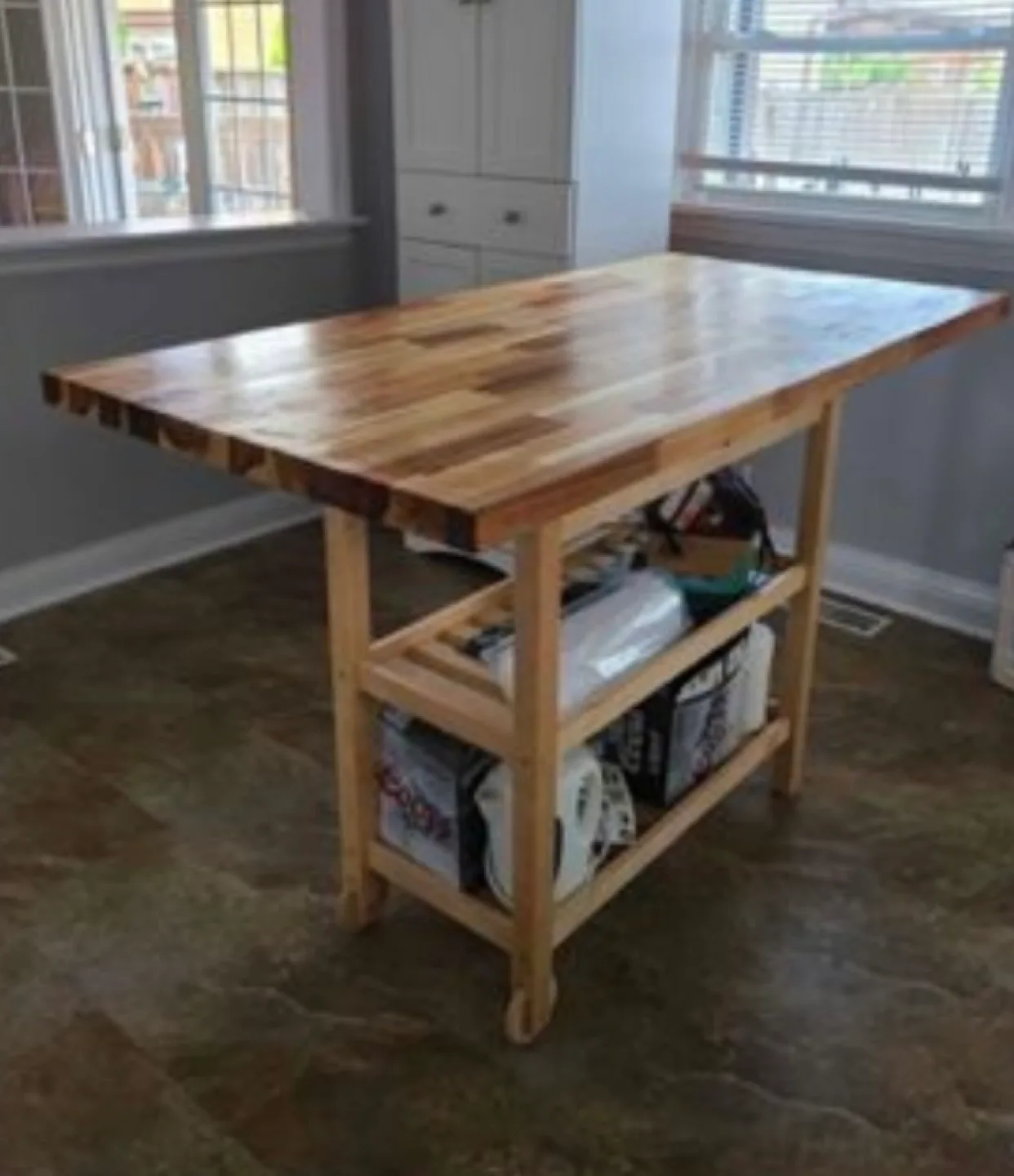 Kitchen Island with Butcher Block Top and Storage image indicator(2)