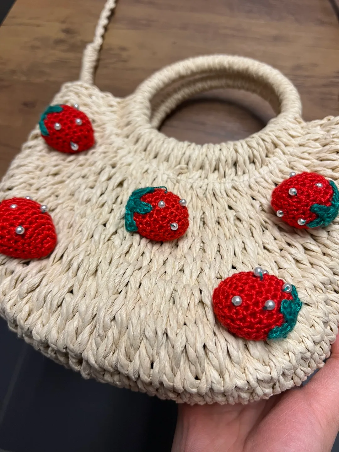 Handwoven straw bag with crochet strawberries - NEW image indicator(3)