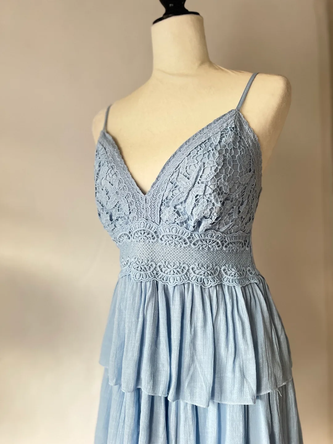 Light Blue Lace Overlay Mini Dress image indicator(3)