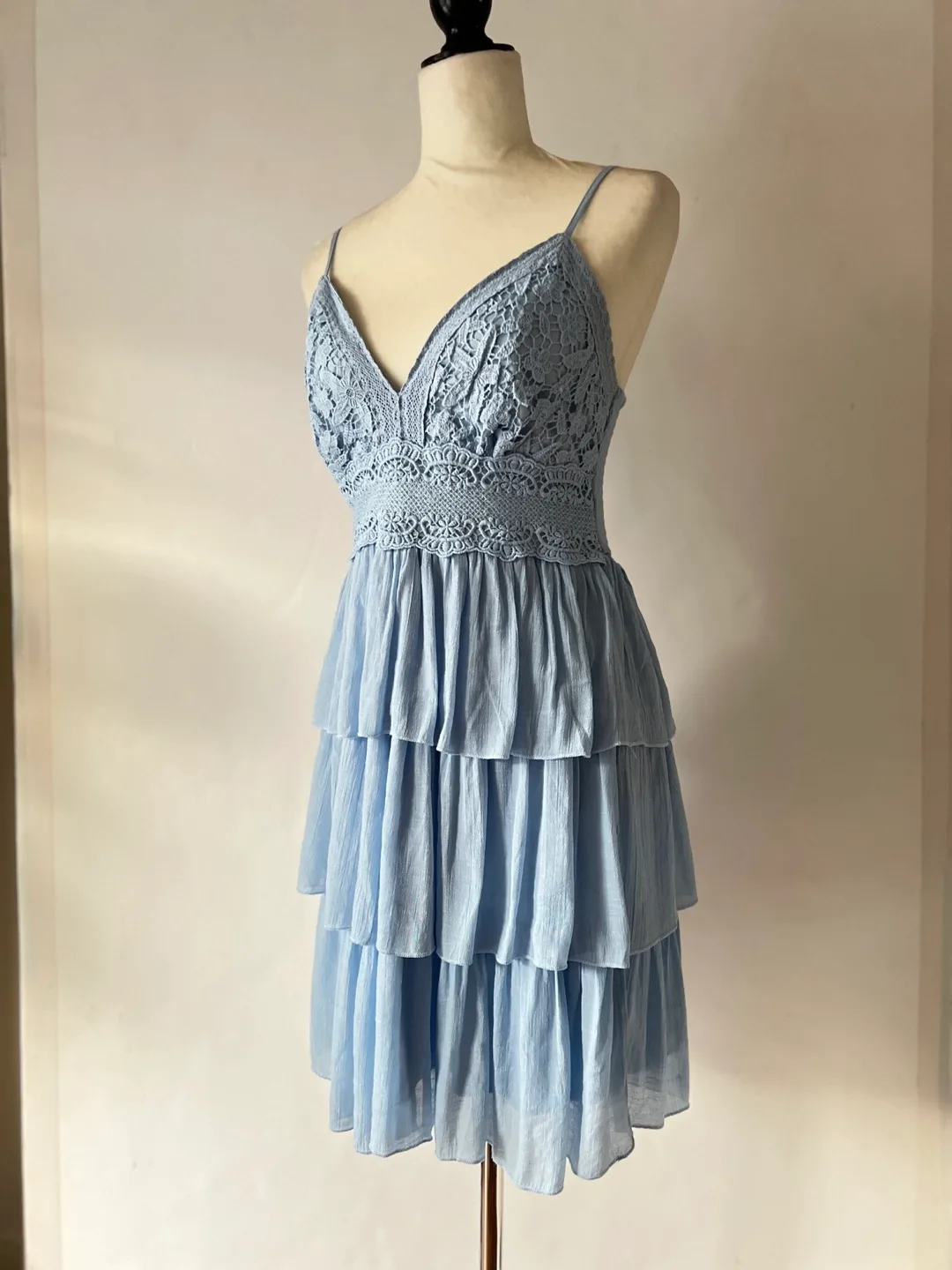 Light Blue Lace Overlay Mini Dress image indicator(8)