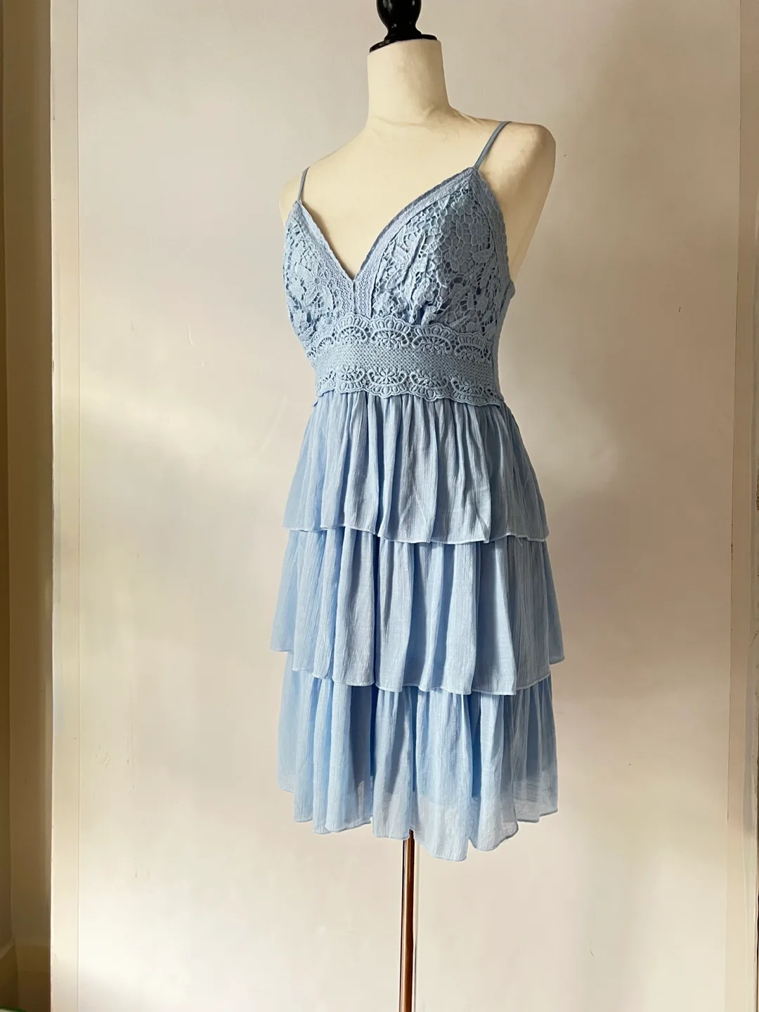 Light Blue Lace Overlay Mini Dress image indicator(2)