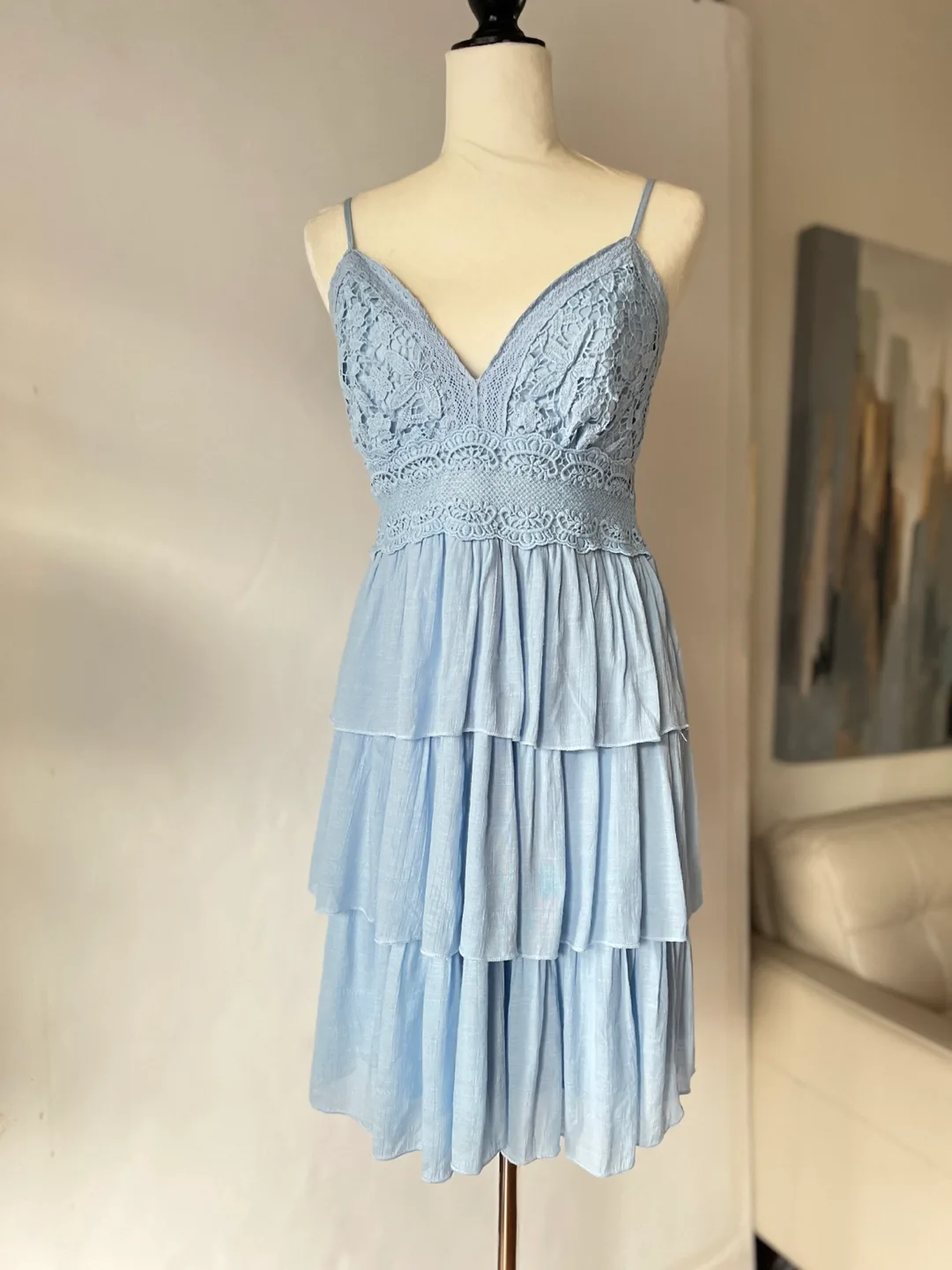 Light Blue Lace Overlay Mini Dress image indicator(7)