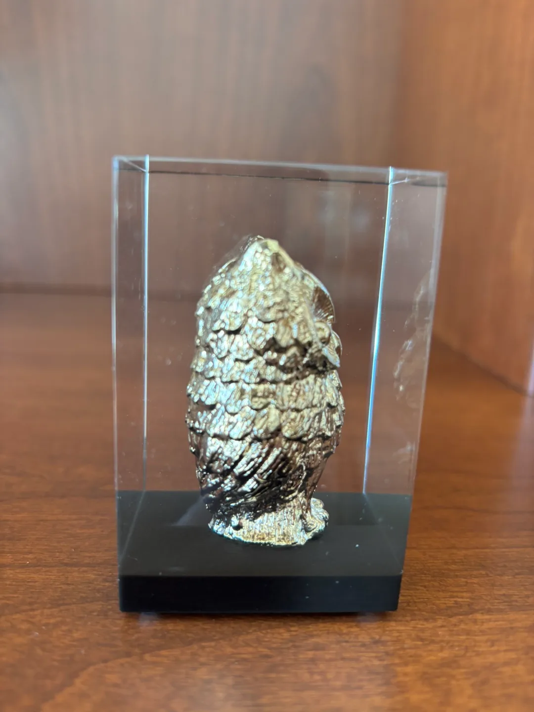 Vintage Paperweight of Gold Toned Owl Embedded in Lucite image indicator(3)