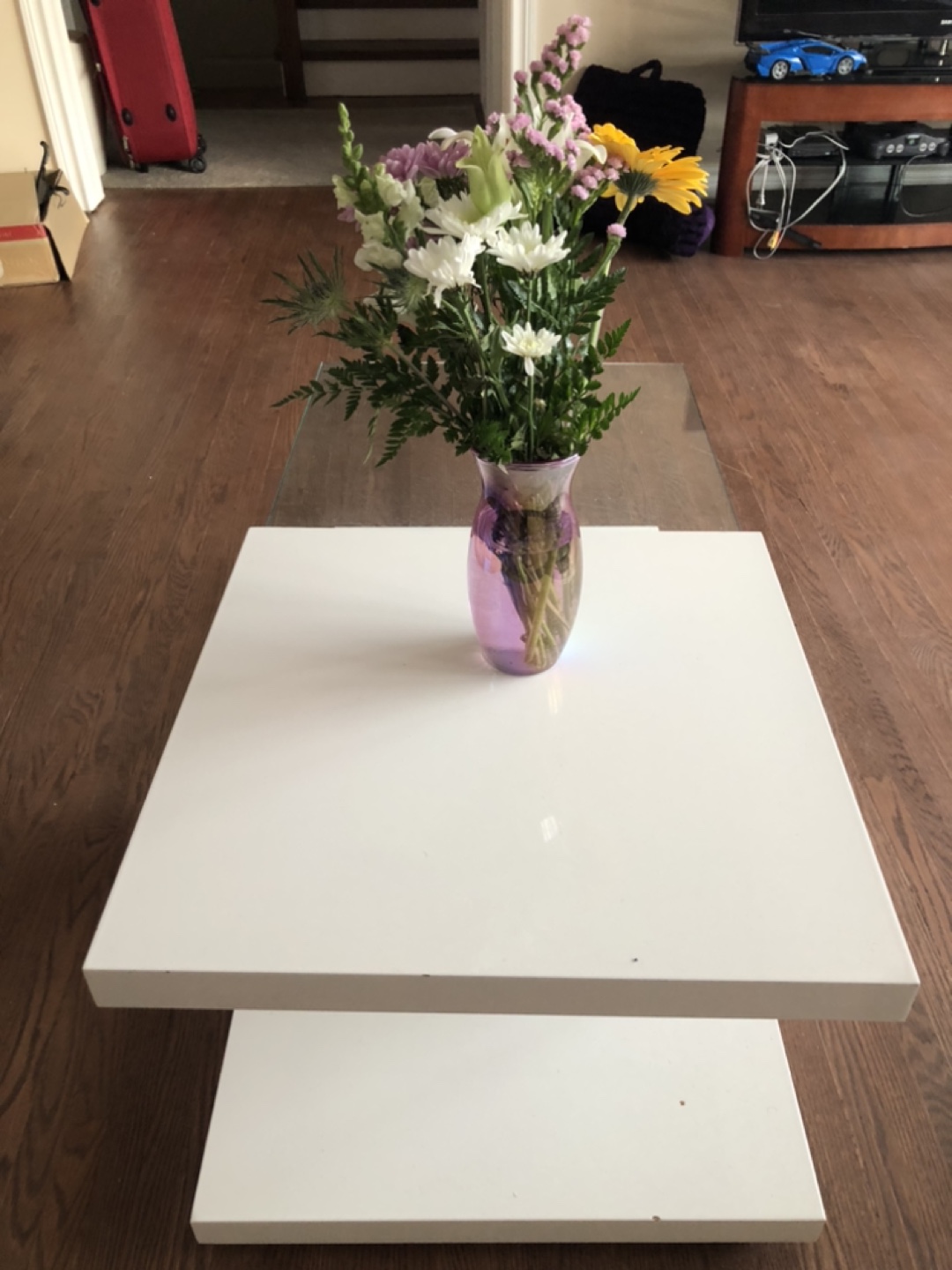 Modern White Coffee Table with Glass Top - photo 3
