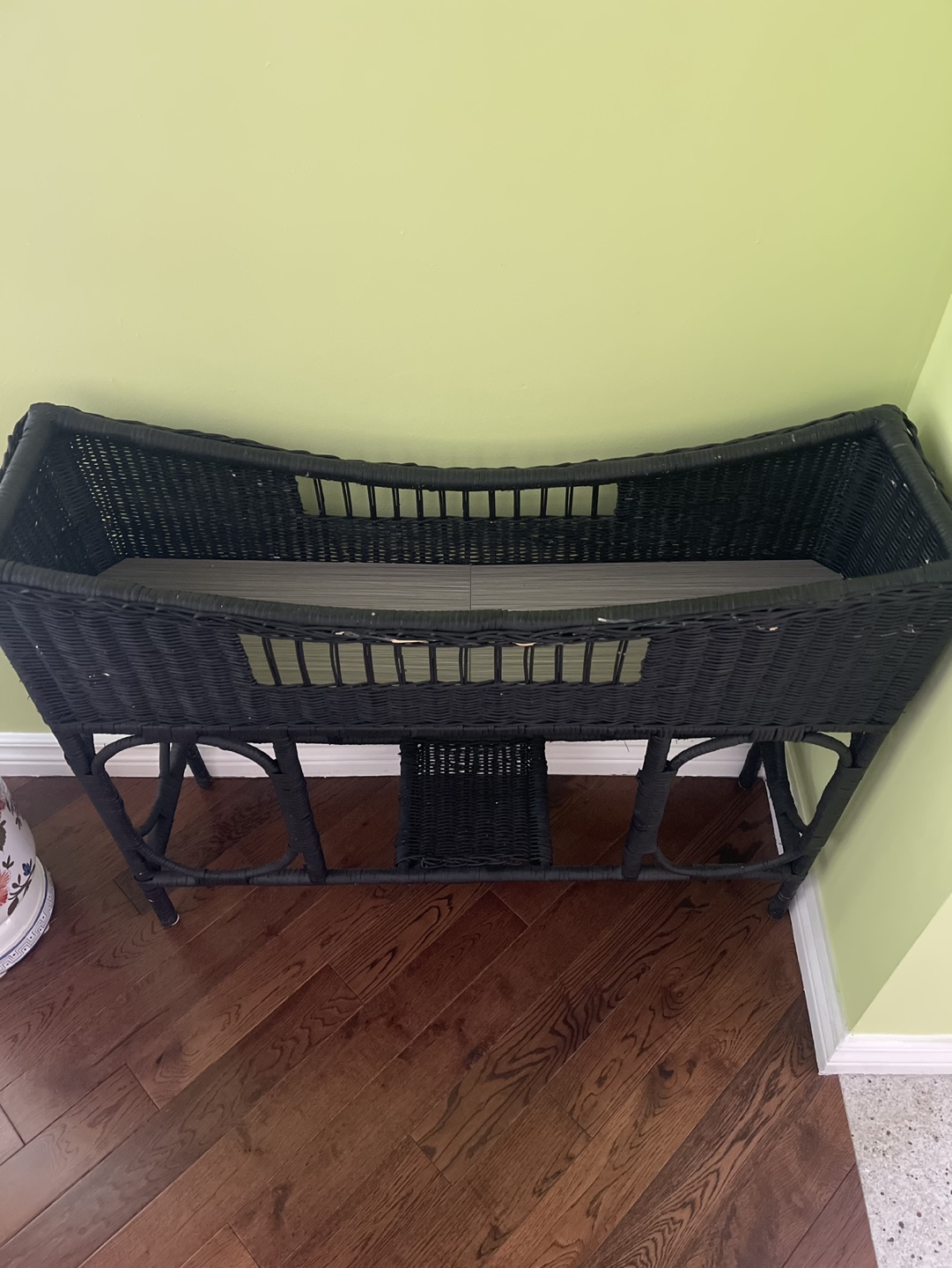Antique Black Wicker Bassinet