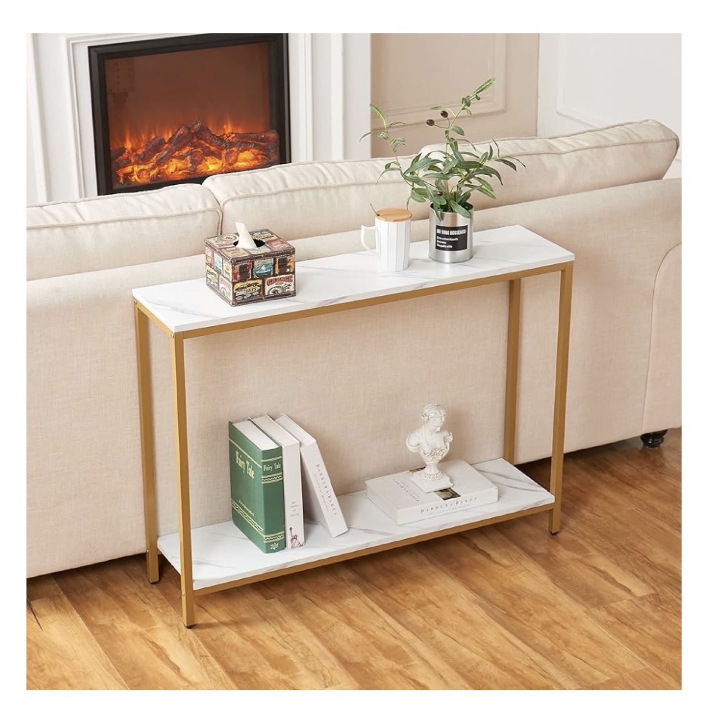 Gold Metal Frame Console Table with Marble Top - photo 2