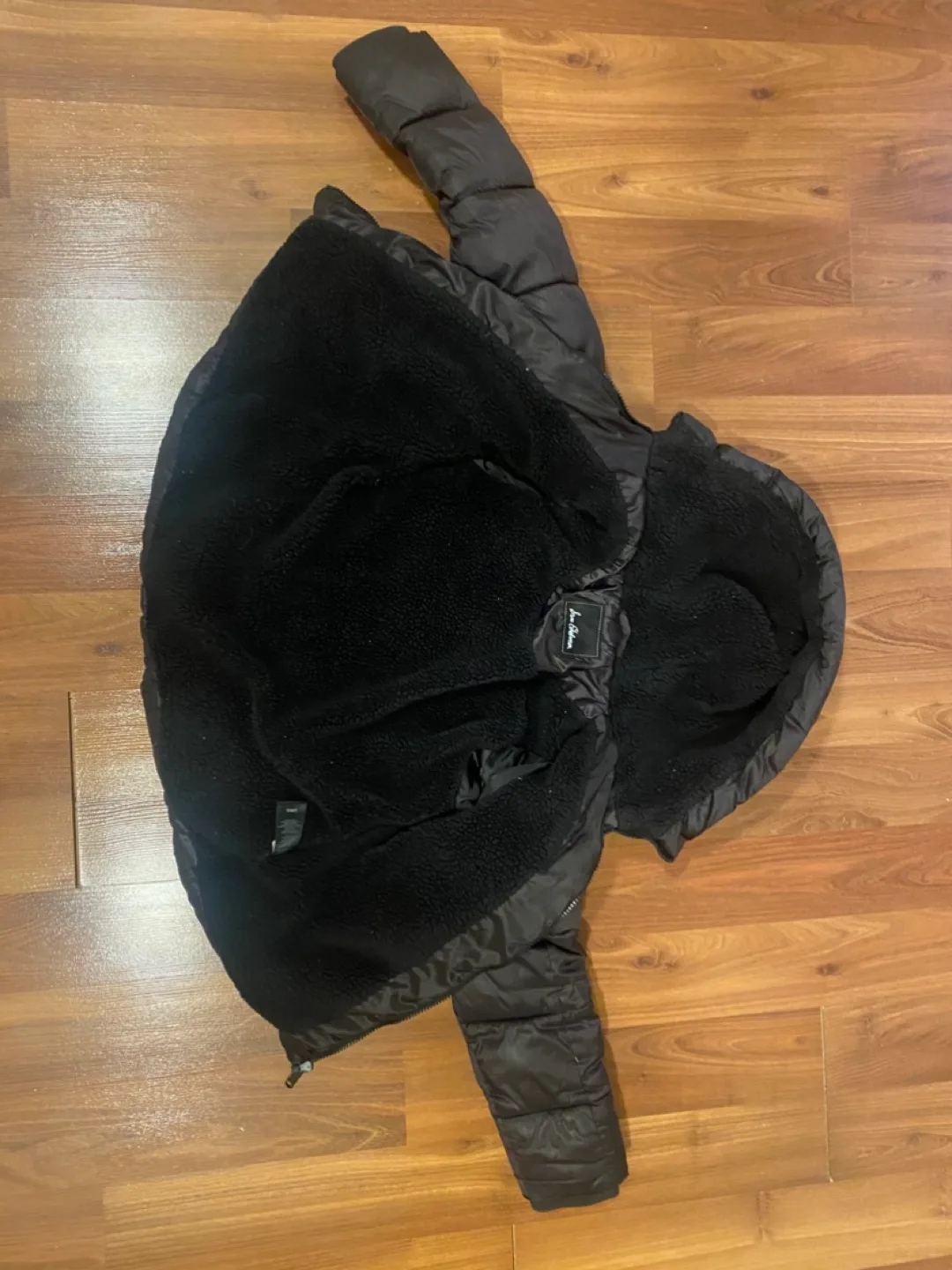 Sam Edelman Black Puffer Jacket with Sherpa Hood image indicator(2)