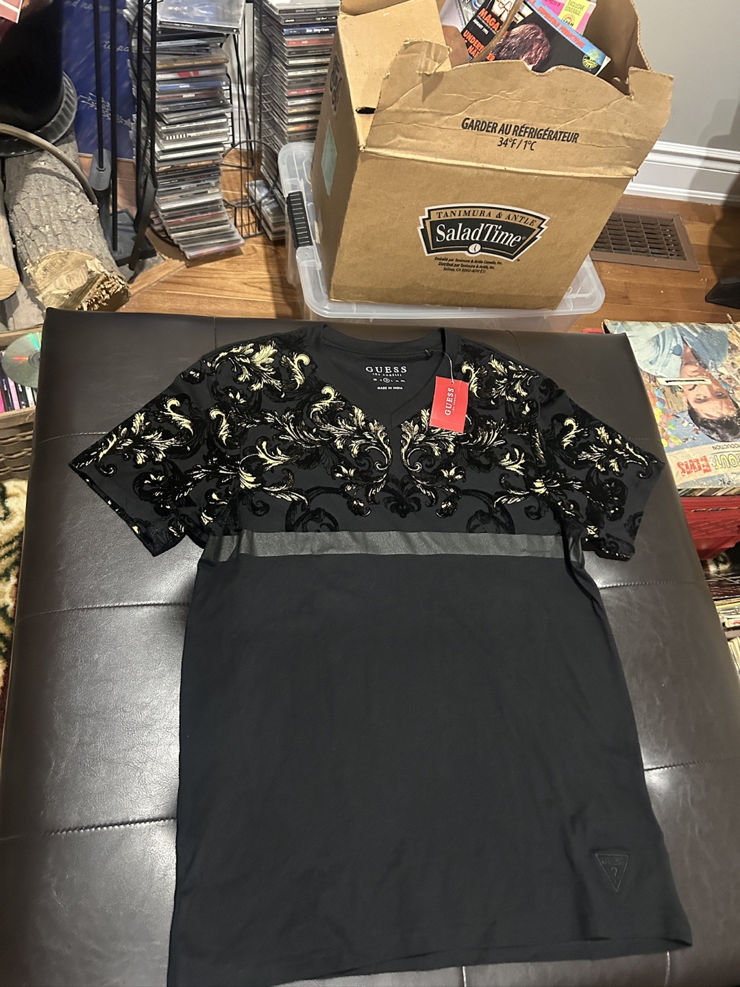 Men's GUESS Black Velvet Detail T-Shirt
