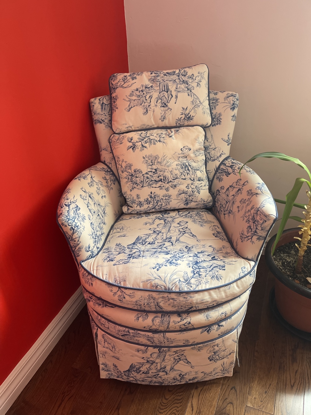 French Country Toile Chair with Pillows