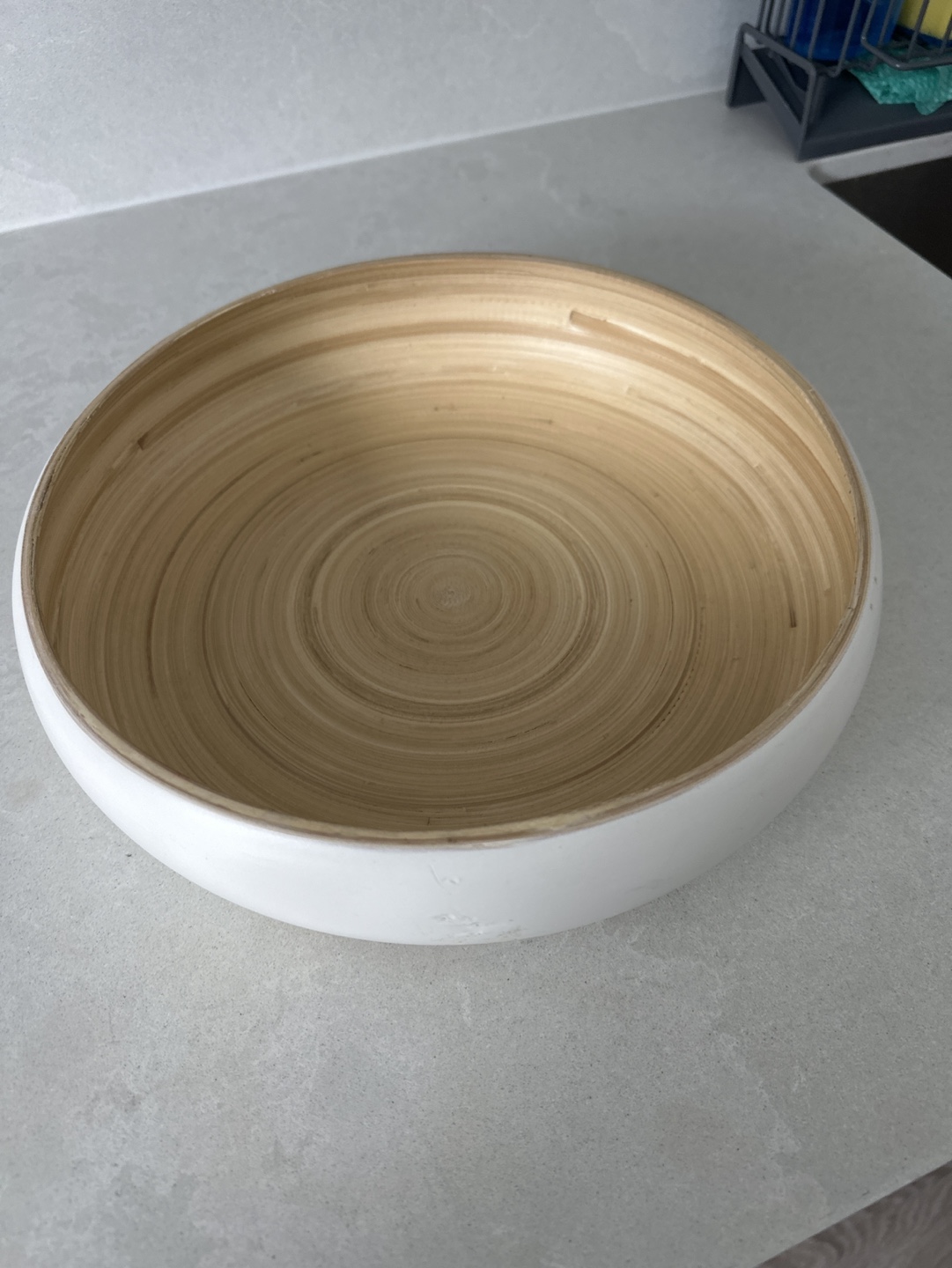 White and Bamboo Serving Bowl