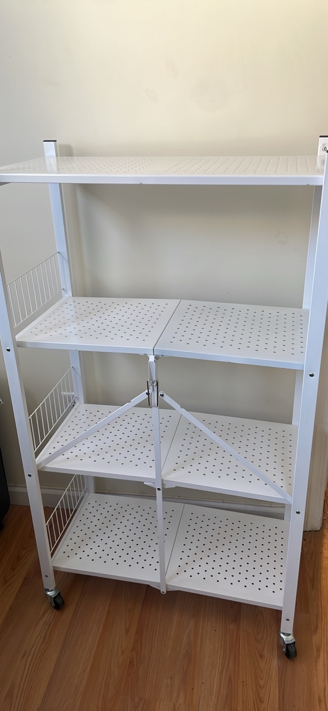 White Foldable 4-Tier Rolling Storage Cart