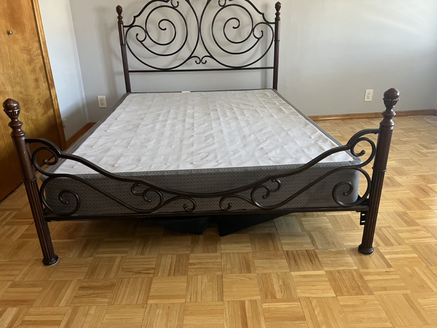 Queen wood and metal bed frame with foot board