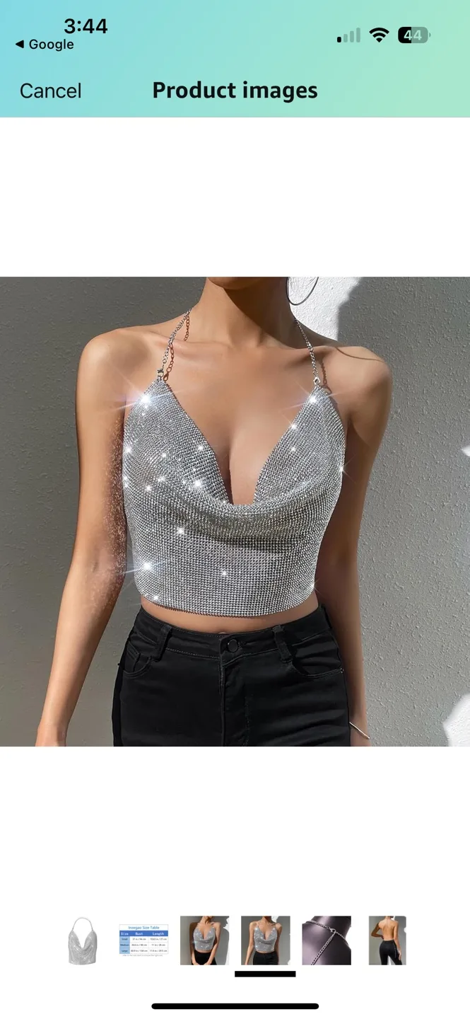 Silver Rhinestone Chain Halter Top backless image indicator(6)