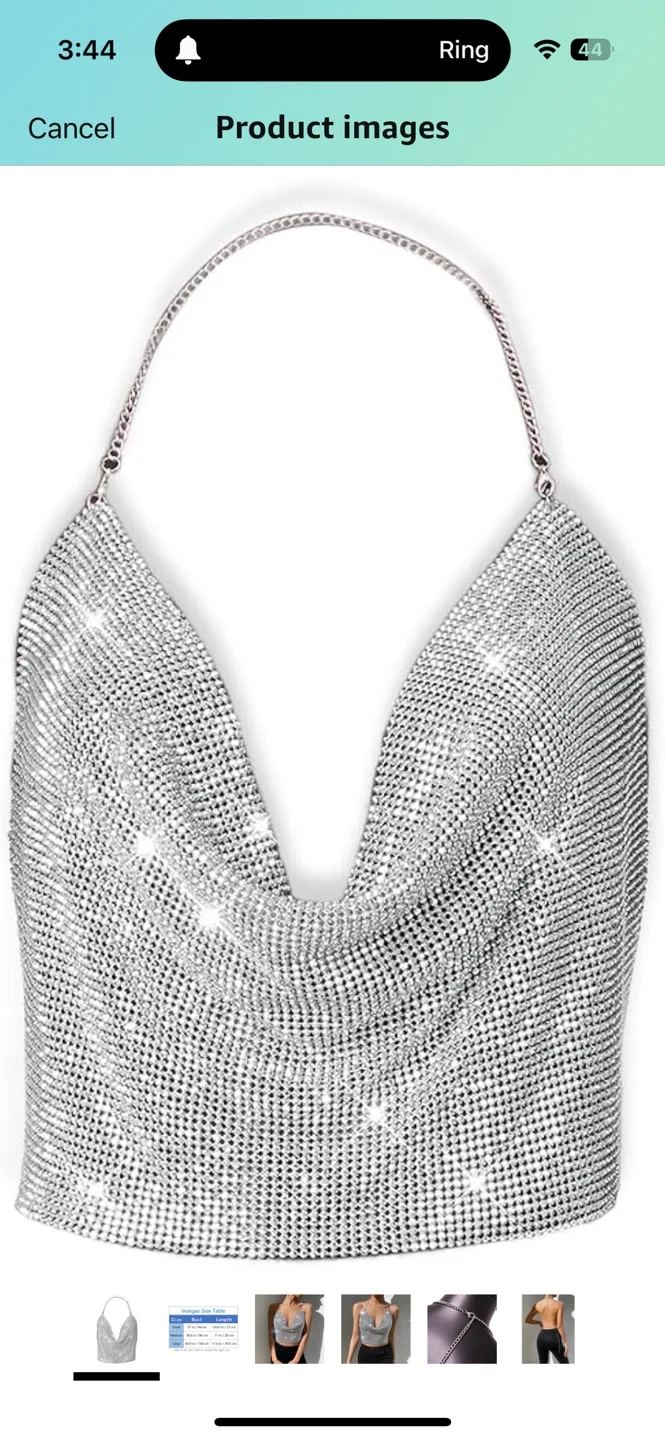 Silver Rhinestone Chain Halter Top backless image indicator(7)