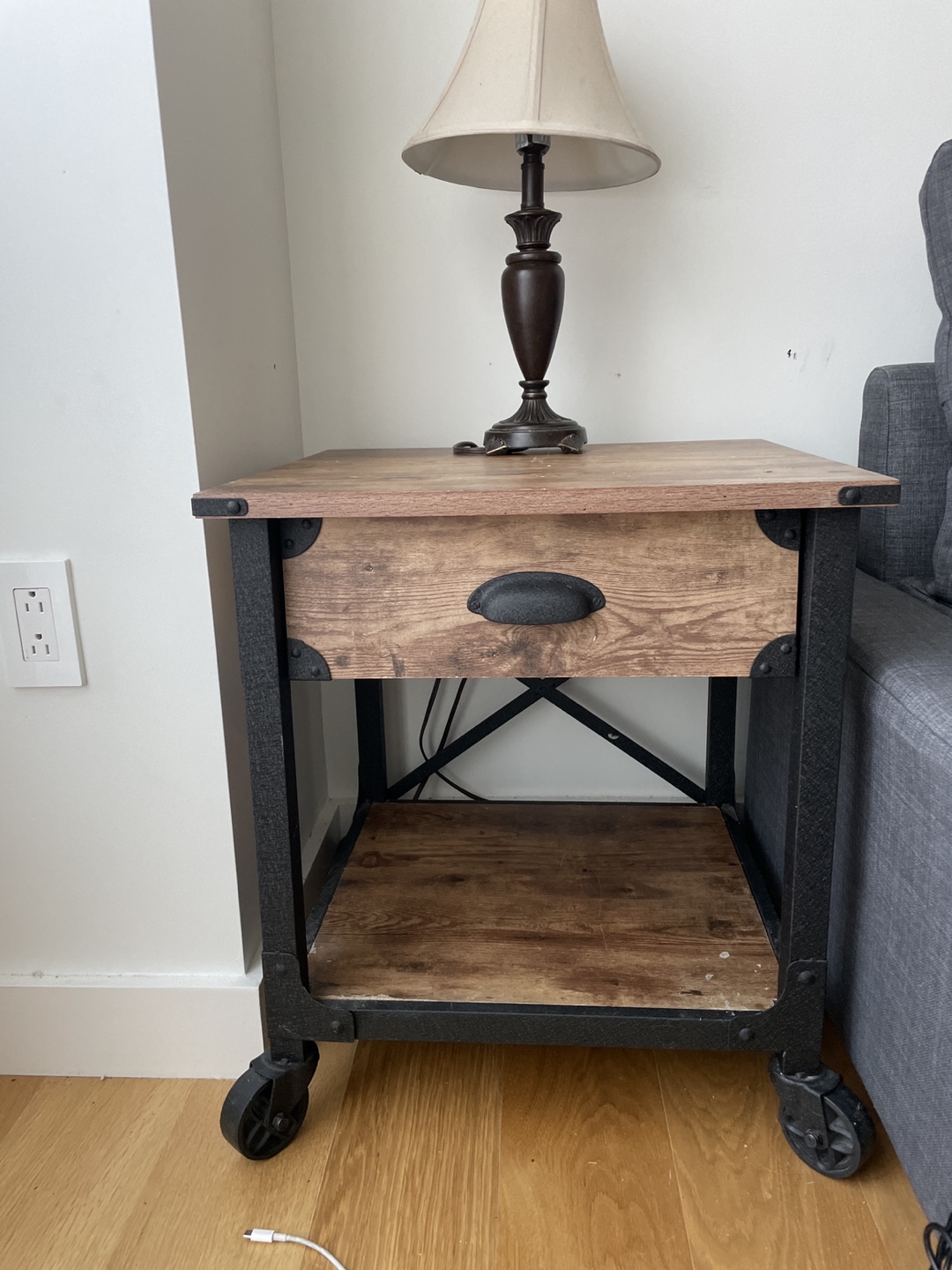 Industrial Style Rolling End Table with Drawer