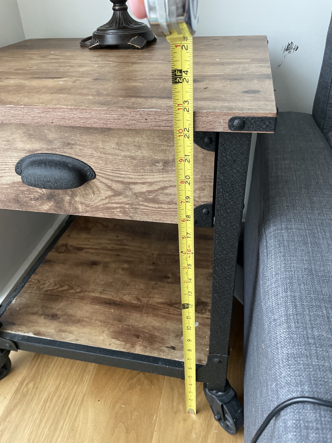 Industrial Style Rolling End Table with Drawer - photo 2