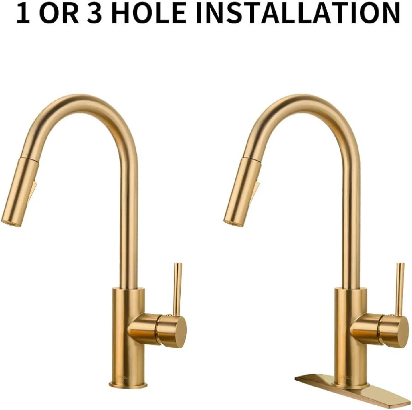 FORIOUS Brushed Gold Kitchen Faucet with Pull-Down Sprayer image indicator(4)