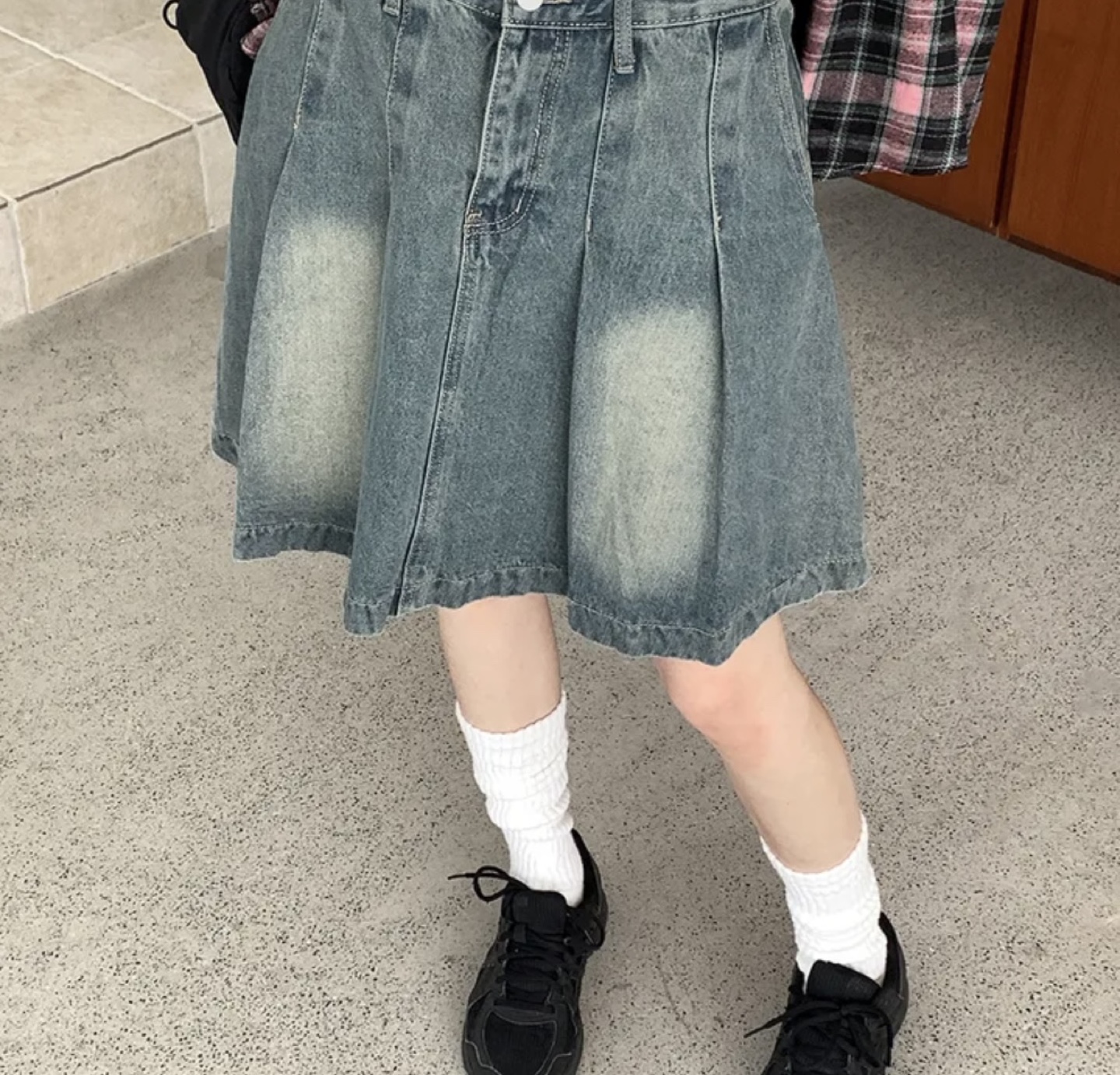 Light Wash Denim Pleated Skirt