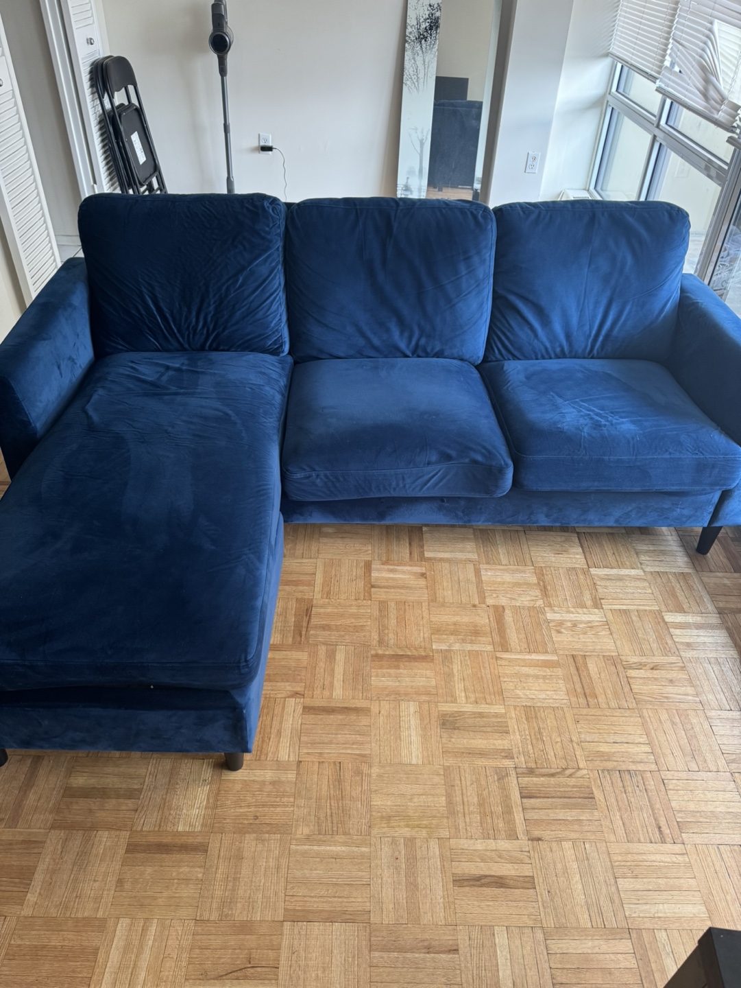 Blue Velvet Sectional Sofa - photo 2