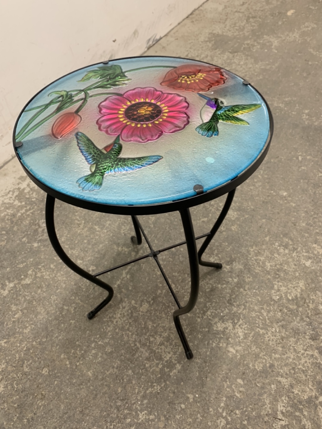 Hummingbird and Flower Glass Top Side Table - photo 5