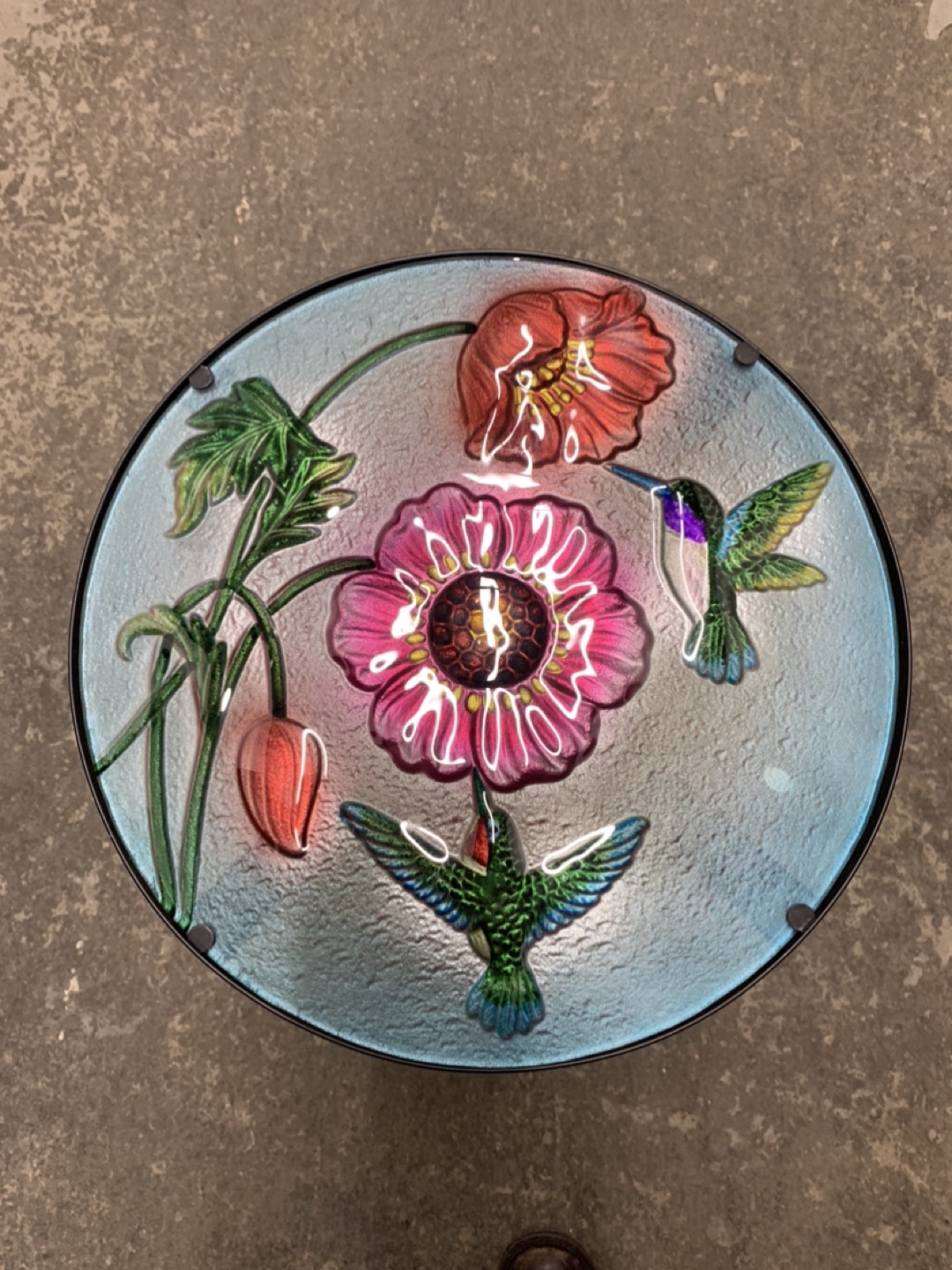 Hummingbird and Flower Glass Top Side Table - photo 4