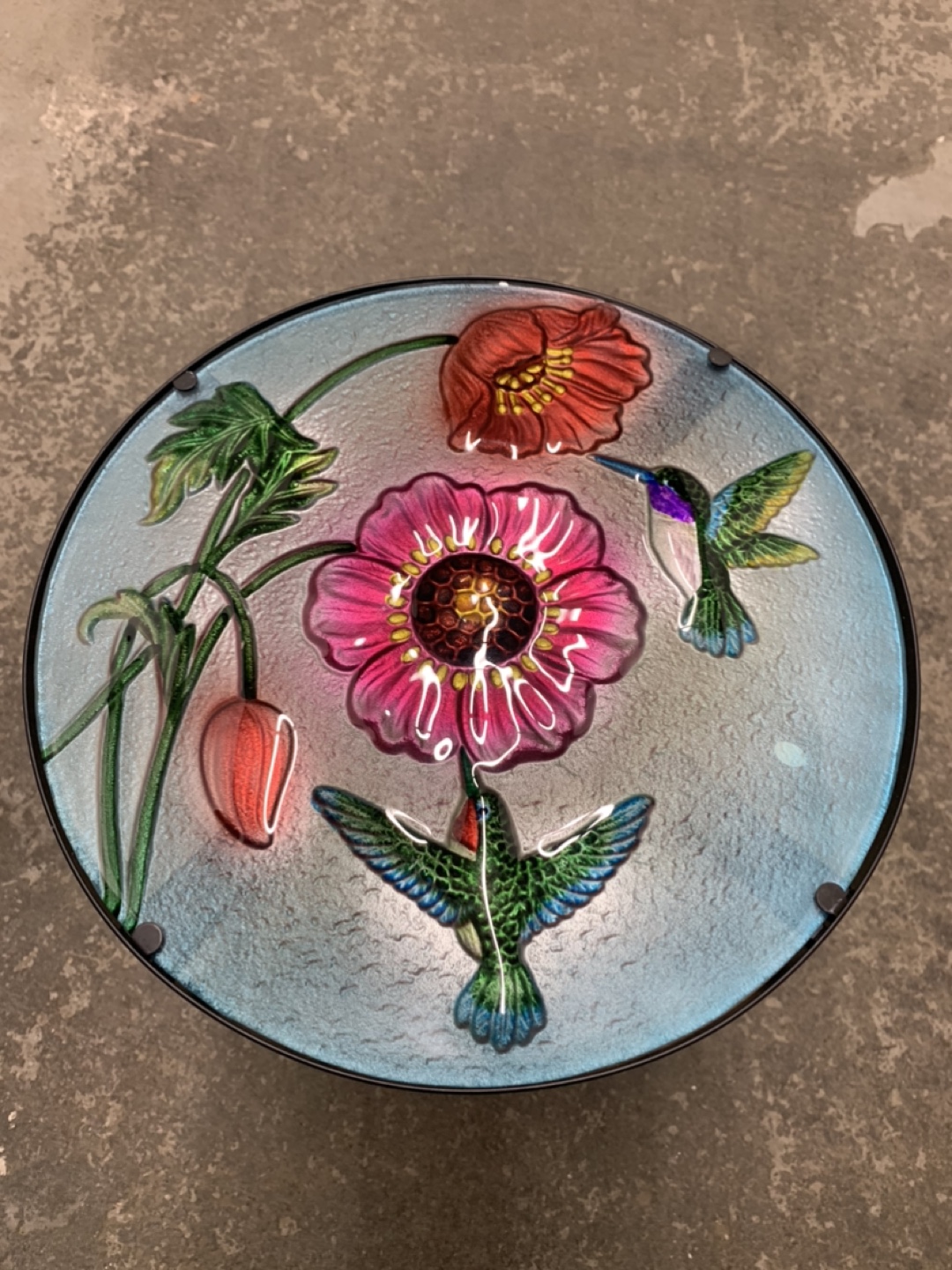Hummingbird and Flower Glass Top Side Table - photo 3