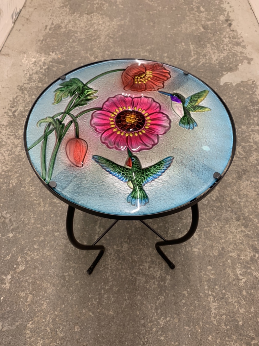 Hummingbird and Flower Glass Top Side Table - photo 2