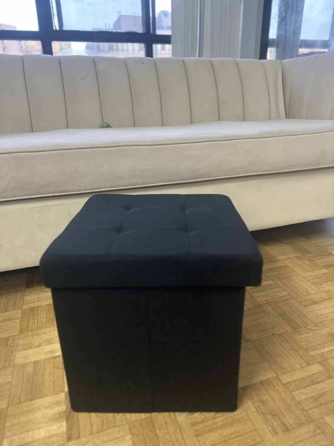 Black Fabric Storage Ottoman
