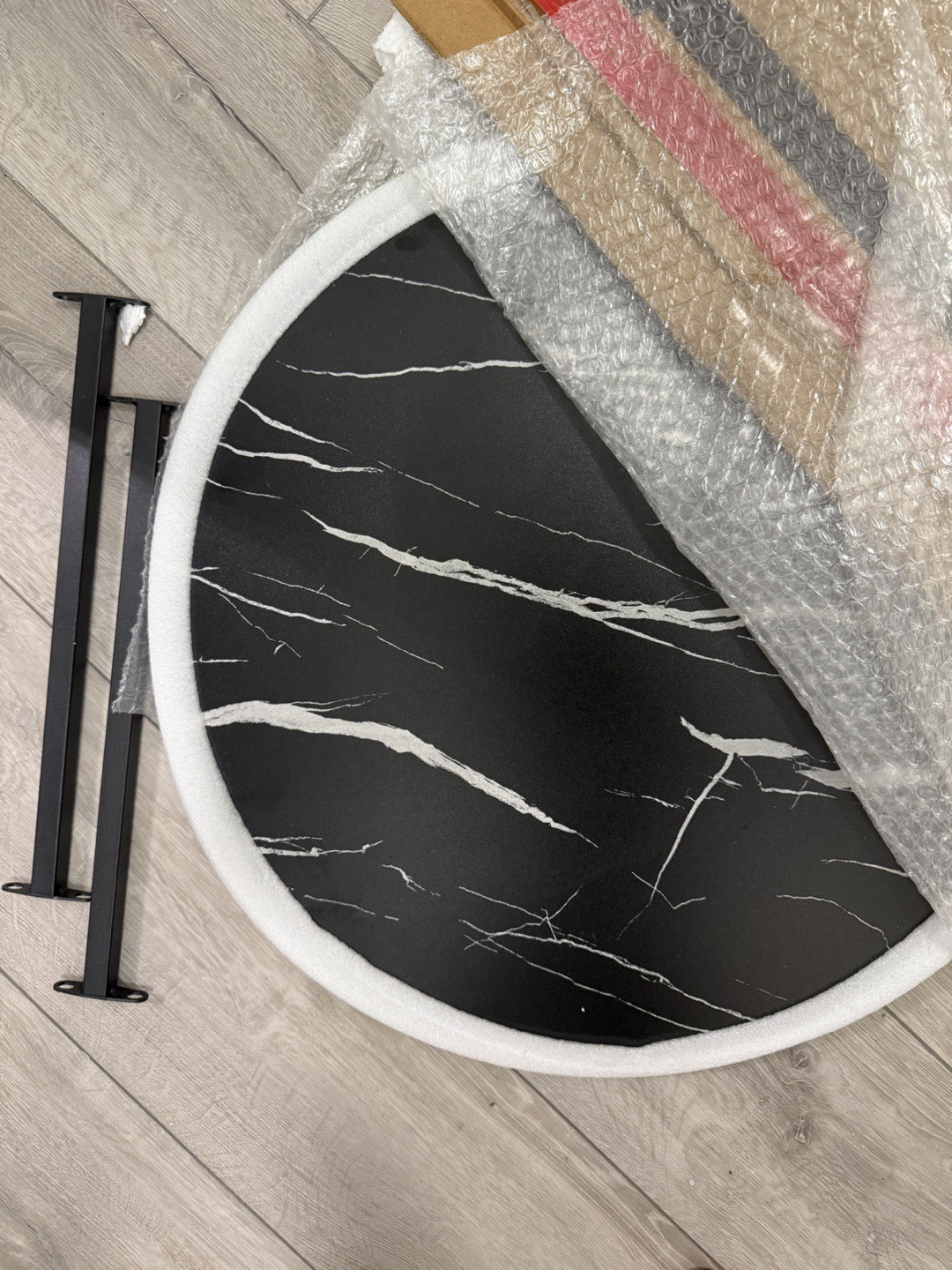 Round Black Marble Top Coffee Table with Black Metal Frame
