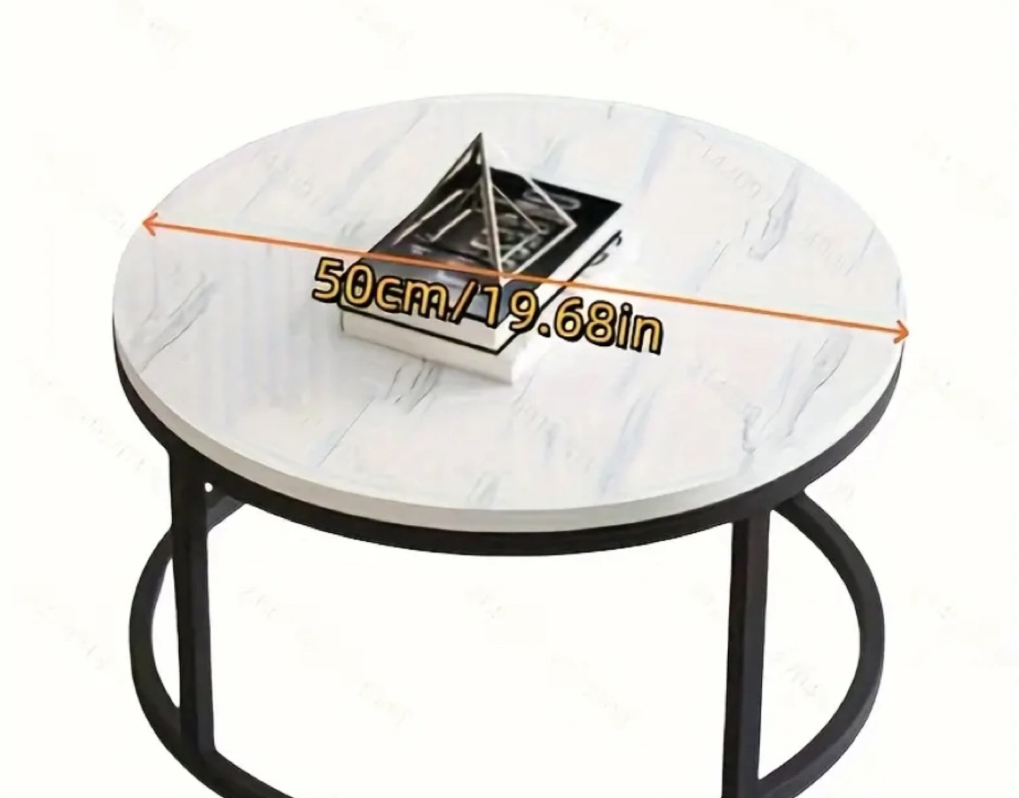 Round Black Marble Top Coffee Table with Black Metal Frame - photo 3